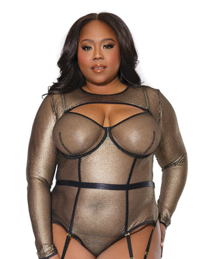 
            
                Load image into Gallery viewer, Holiday Metallic Fishnet Shrug Black/Gold OS/XL
            
        