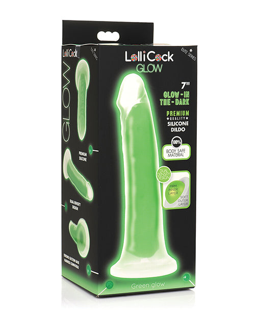 
            
                Load image into Gallery viewer, Curve Toys Lollicock 7&amp;quot; Glow In The Dark Silicone Dildo - Green
            
        