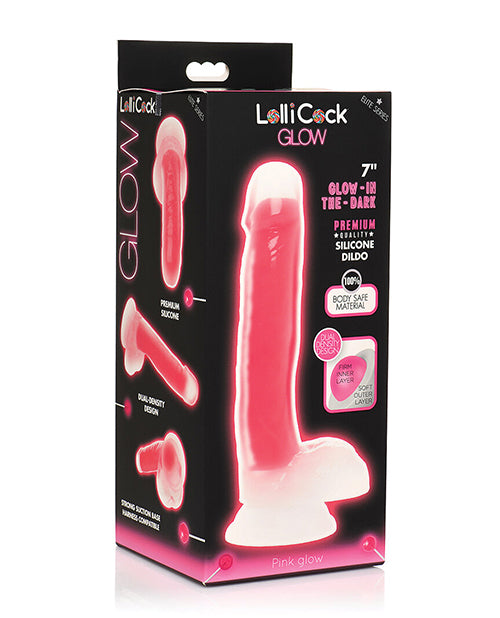 
            
                Load image into Gallery viewer, Curve Toys Lollicock 7&amp;quot; Glow In The Dark Silicone Dildo W/balls - Pink
            
        