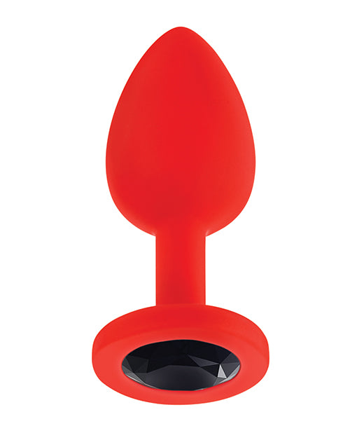 Luv Inc. Jeweled Silicone Butt Plug W/three Stones - Small Red