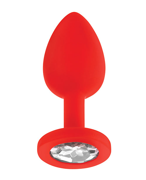 Luv Inc. Jeweled Silicone Butt Plug W/three Stones - Small Red