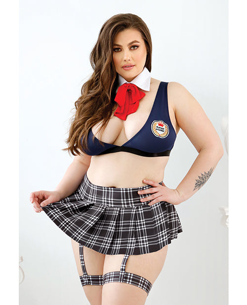 Play Learning Curves Bowtie, Top, Gartered Skirt, G-String Blue 1X/2X
