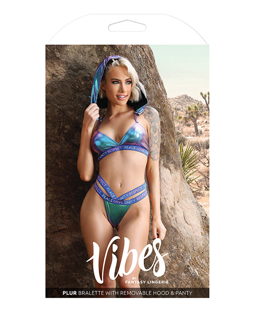 
            
                Load image into Gallery viewer, Vibes Plur Bralette W/removable Hood &amp;amp; Panty Iridescent M/l
            
        