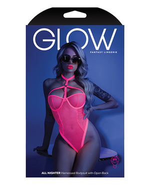 Glow Black Light Harness Mesh Body Suit Neon Pink L/XL