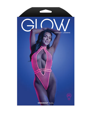 Glow Knockout Fishnet Teddy w/Detachable Thong - Neon Pink L/XL