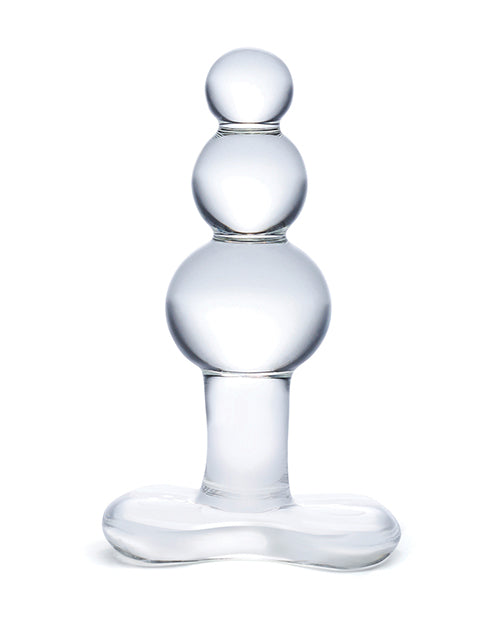 Glas 4" Beaded Glass Butt Plug W/tapered Base - Clear