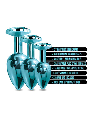 
            
                Load image into Gallery viewer, Nixie Metal Butt Plug Trainer Set W/inlaid Jewel - Blue Metallic
            
        