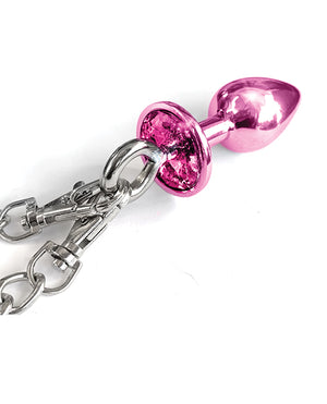 
            
                Load image into Gallery viewer, Nixie Metal Butt Plug W/inlaid Jewel &amp;amp; Fur Cuff Set - Pink Metallic
            
        