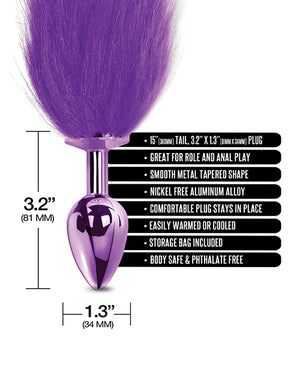 Nixie Metal Butt Plug W/faux Fur Tail - Purple Metallic