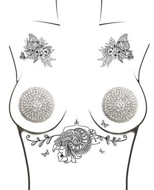 Neva Nude Burlesque Big O Crystal Jewel Reusable Silicone Pasties - Silver O/S