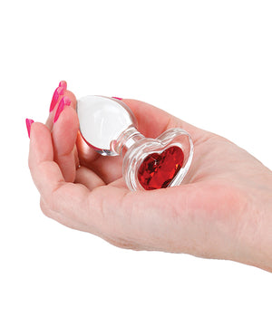 
            
                Load image into Gallery viewer, Crystal Desires Glass Heart Gem Butt Plug Small - Red
            
        
