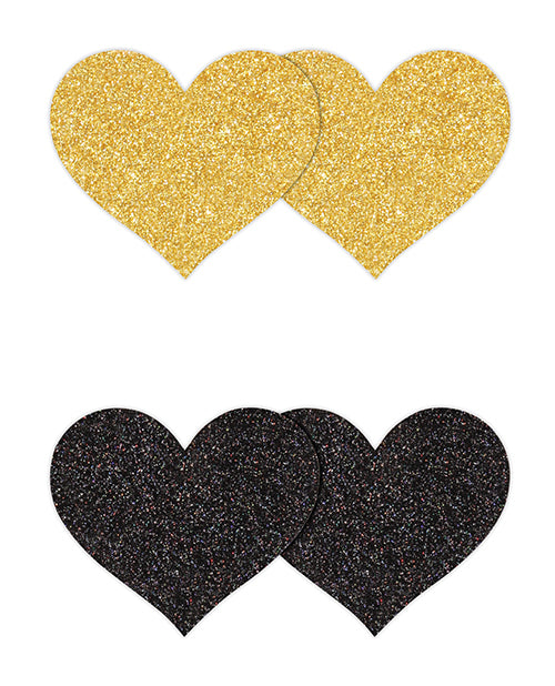 Pretty Pasties Glitter Hearts Black/Gold - 2 Pair