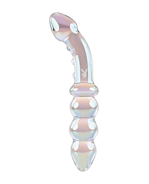 Playboy Pleasure Jewels Double Glass Dildo w/Anal Beads - Clear