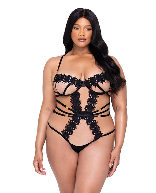 
            
                Load image into Gallery viewer, Ebony Rose Floral Guipure Lace Trim Teddy Black 1x
            
        