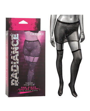 
            
                Load image into Gallery viewer, Radiance One Piece Garter Skirt W/thigh Highs - Black Plus Size
            
        