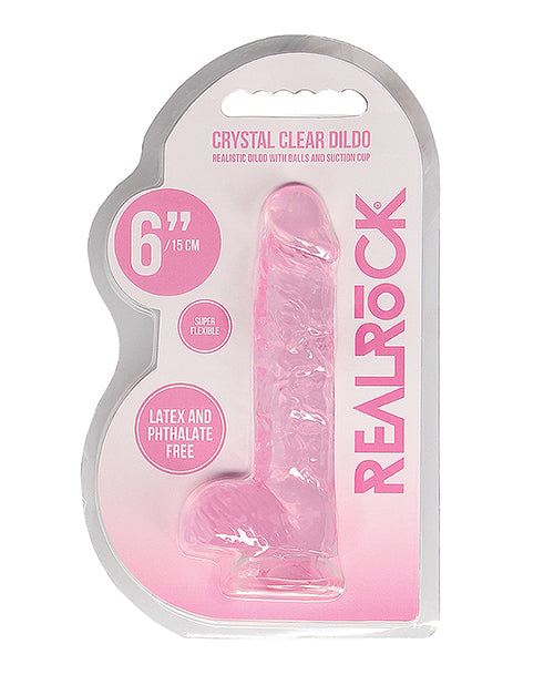 Shots RealRock Realistic Crystal Clear 6" Dildo w/Balls - Pink