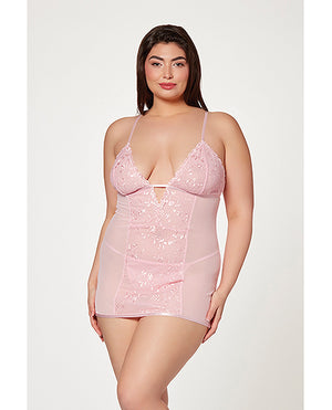 
            
                Load image into Gallery viewer, Floral Mesh Chemise &amp;amp; G-string Pink 1x/2x
            
        