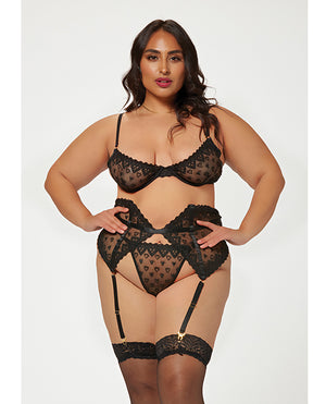 
            
                Load image into Gallery viewer, Valentines Heart Embroidered Mesh Bra, Waspie &amp;amp; Panty Black 1x/2x
            
        