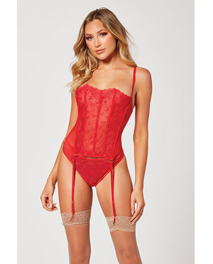 
            
                Load image into Gallery viewer, Valentines Heart Embroidered Mesh Bustier &amp;amp; Panty Red Lg
            
        
