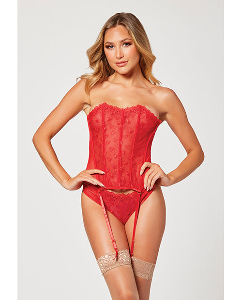 
            
                Load image into Gallery viewer, Valentines Heart Embroidered Mesh Bustier &amp;amp; Panty Red Lg
            
        