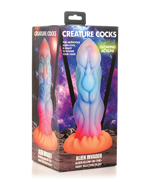 
            
                Load image into Gallery viewer, Creature Cocks Alien Invader Alien Glow-in-the-Dark Silicone Dildo
            
        