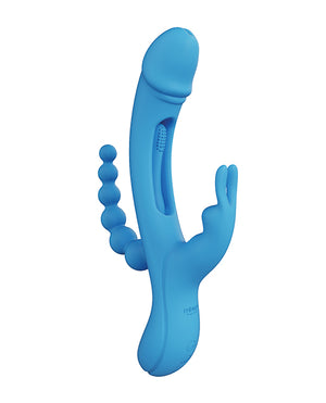 Trilux Kinky Finger Rabbit Vibrator with Anal Beads - Blue