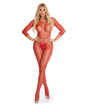 Pink Lipstick Risque Crotchless Bodystocking Red S/M